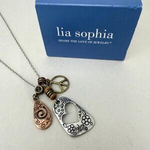 Lia Sophia Day Dreamer Necklace Peace Sign Heart Flower‎ Teardrop Boho Jewelry